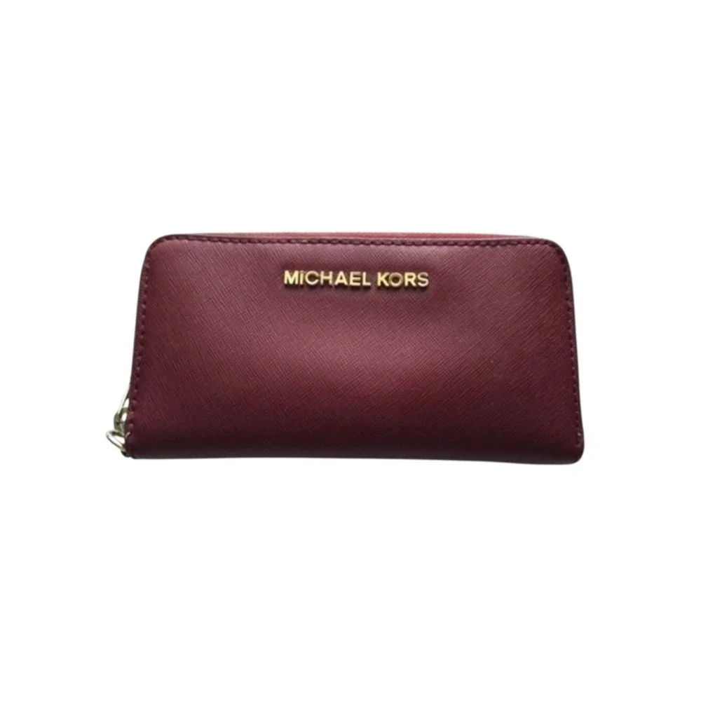 Michael Kors Maroon Red Saffiano Leather Continental‎ Zip Wallet